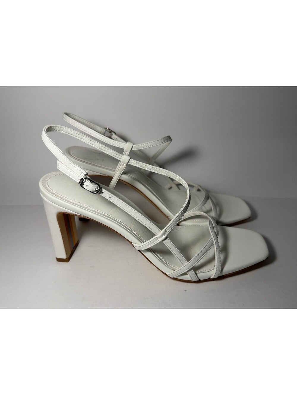 Sam Edelman Elissa White Leather Strappy Block Heel Sandals